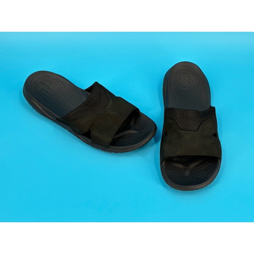 Crocs Swiftwater Leather Slide Men’s 13 Black Sandals 205618-060